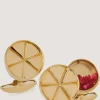 Gold Opening Crimp Cufflinks With Ruby Shot In Gold