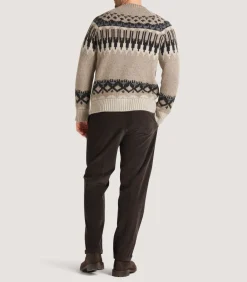 Men'S Cashmere Fairisle Falcon Crew Neck Sweater