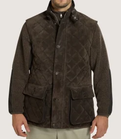Men'S Suede Padded Gilet In Walnut