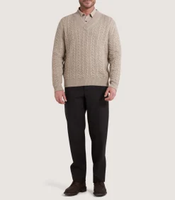 Men'S Taupe Cashmere Linen V Neck Cricket Jumper