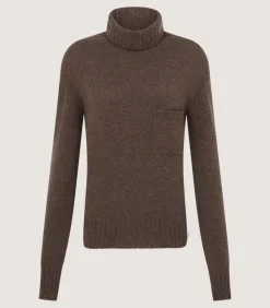 Women'S Cashmere Turtleneck Sweater With Chest Pocket